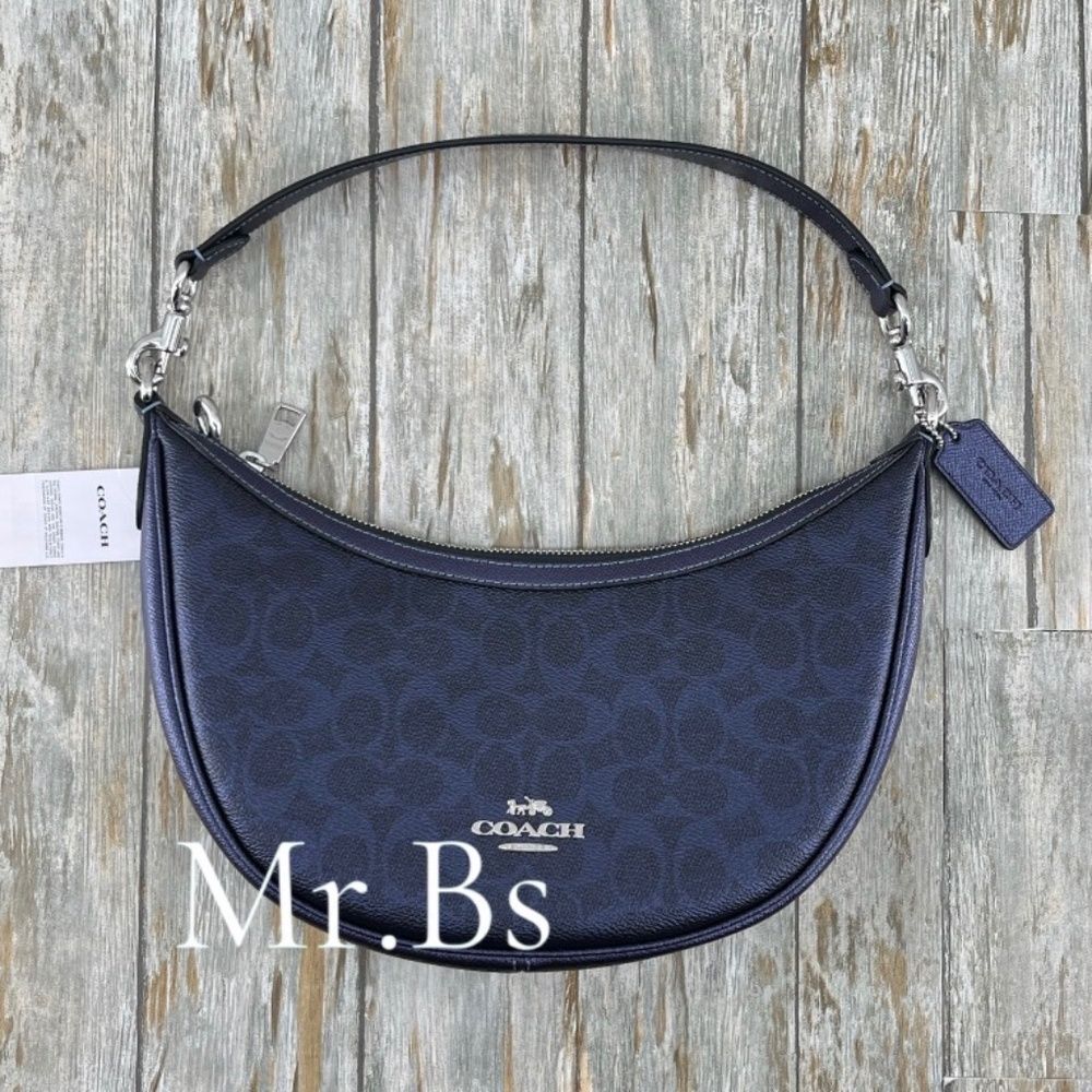Coach Aria Shoulder Bag In Blue Metallic Purse